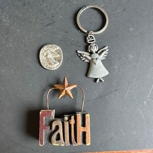 Faith Gift Lot Angel Keychain Pocket Token Wood Block Sign Religious Decor Set